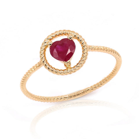 Solitaire Ruby Heart Rope Band